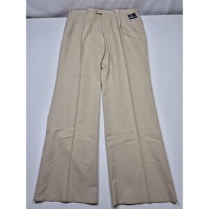 Haspel Astor Dress Pants Mens 42x37 Beige Cotton Pleated Straight Unhemmed